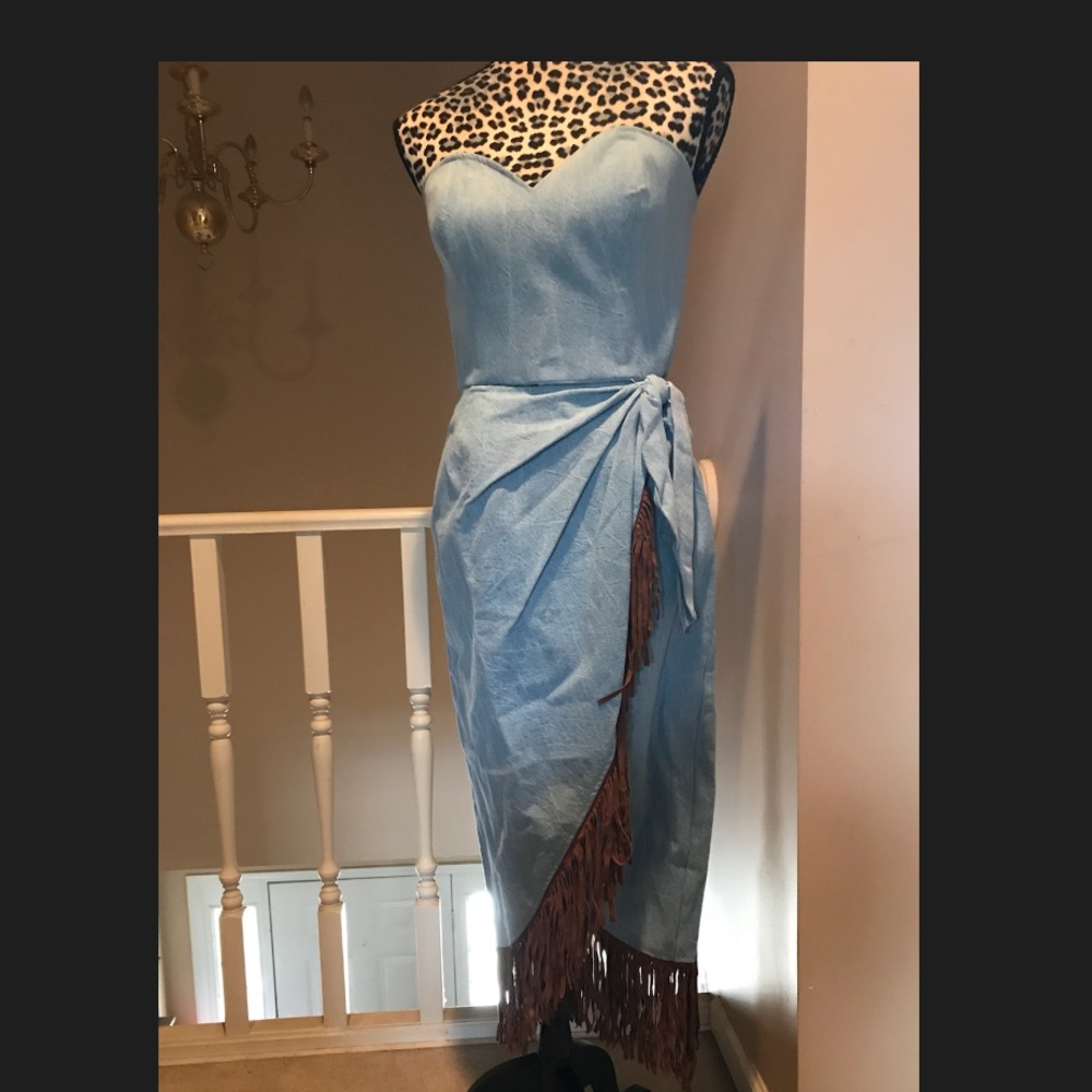Strapless with leather fringe. Size 6